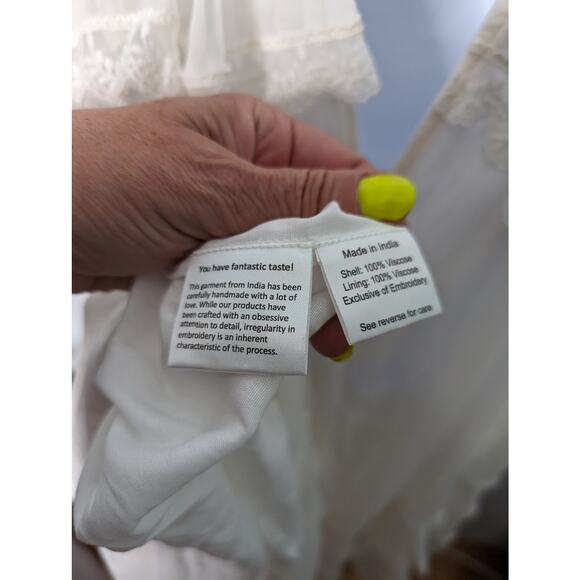 Rococo Sand Mia Maxi Dress White Lace Trim Handkerchief Hem Resort XS NWT - Picture 9 of 13